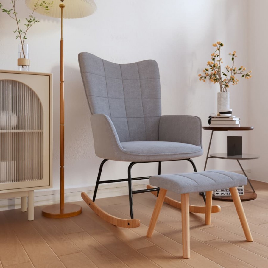 Chaise à bascule avec tabouret Gris clair Tissu