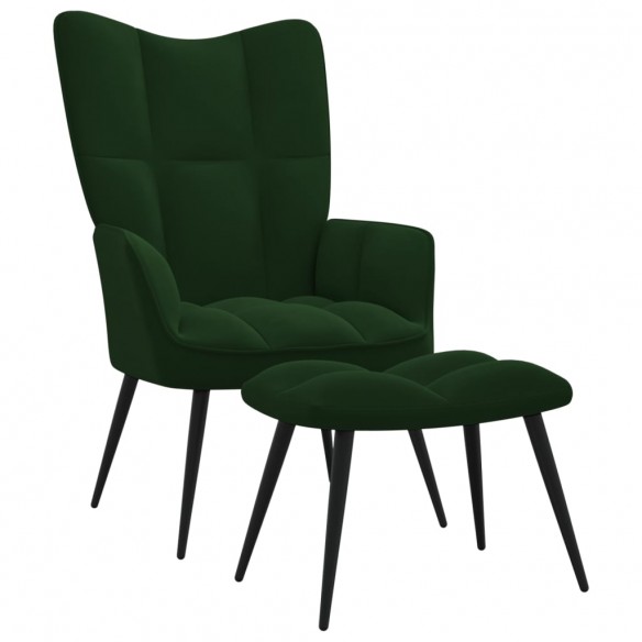 Chaise de relaxation avec repose-pied Vert foncé Velours