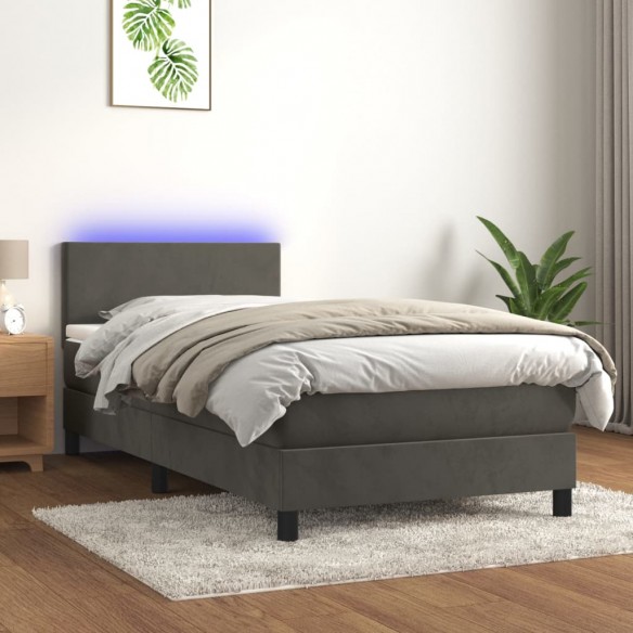 Cadre de lit avec matelas LED Gris foncé 100x200 cm