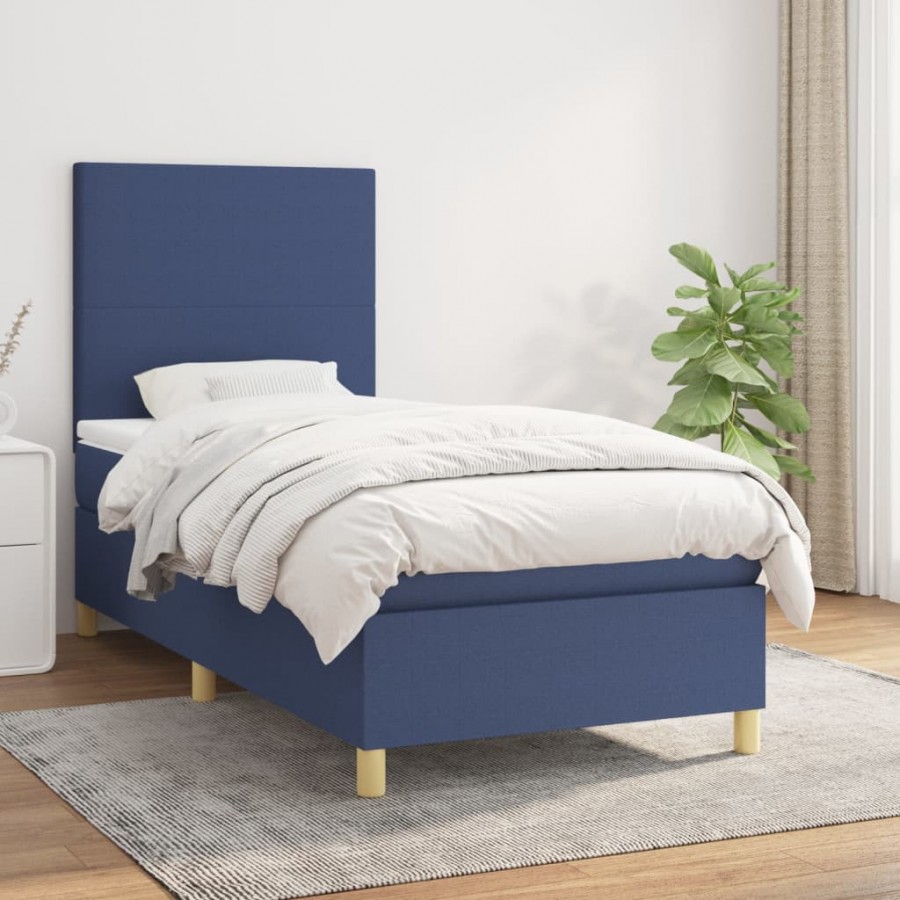 Cadre de lit avec matelas Bleu 100x200 cm Tissu