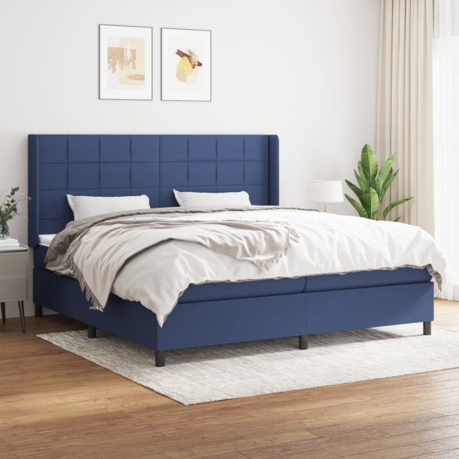 Cadre de lit avec matelas Bleu 200x200 cm Tissu