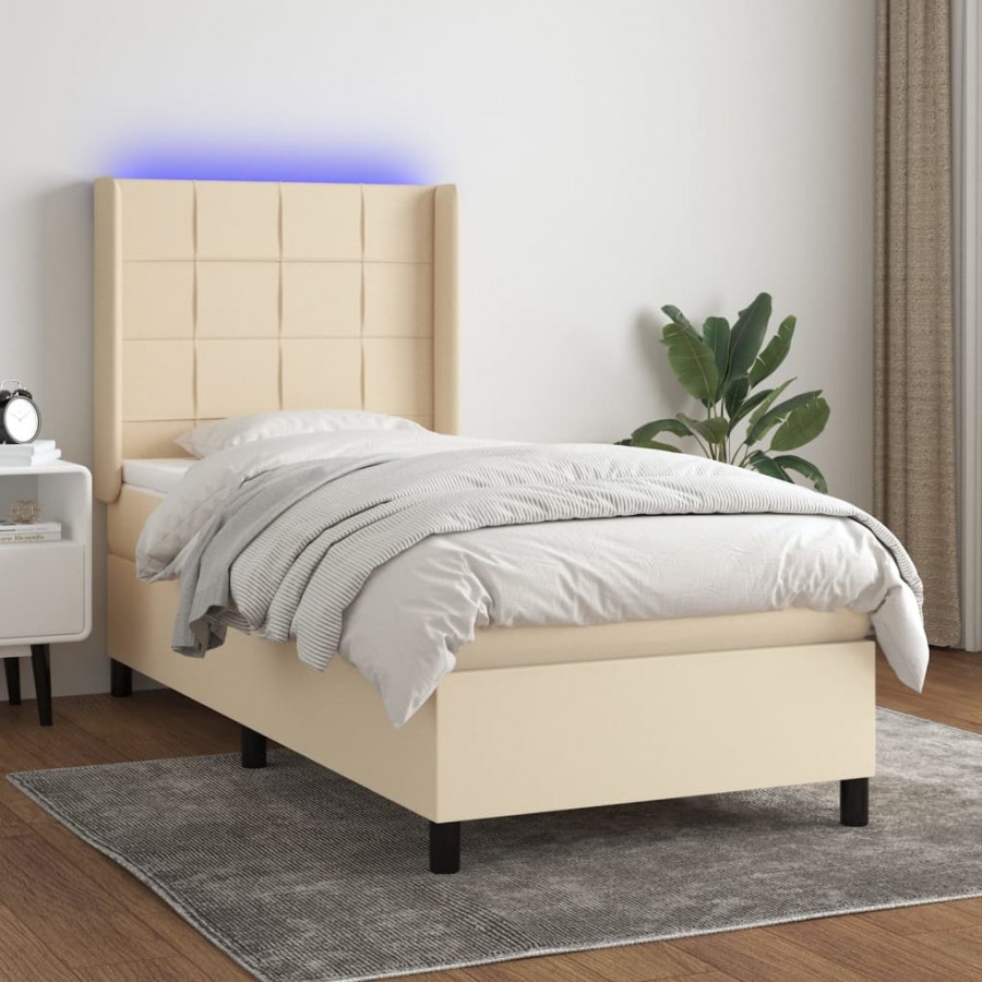 Cadre de lit matelas et LED Crème 90x190 cm Tissu