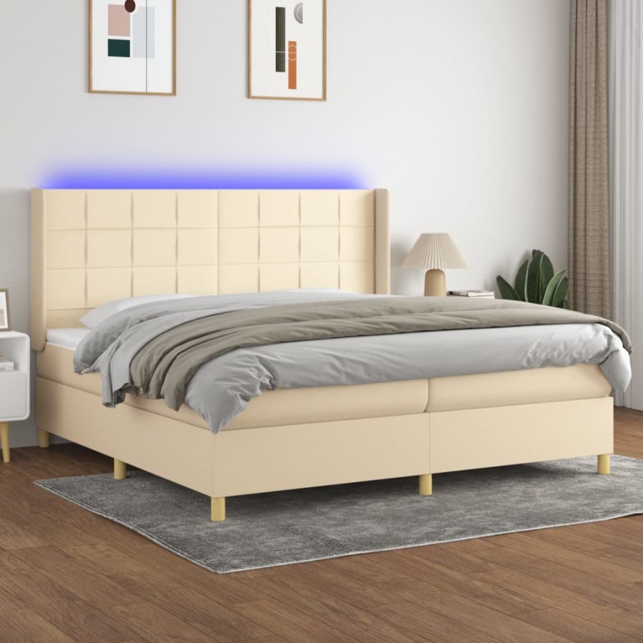 Cadre de lit matelas et LED Crème 200x200 cm Tissu