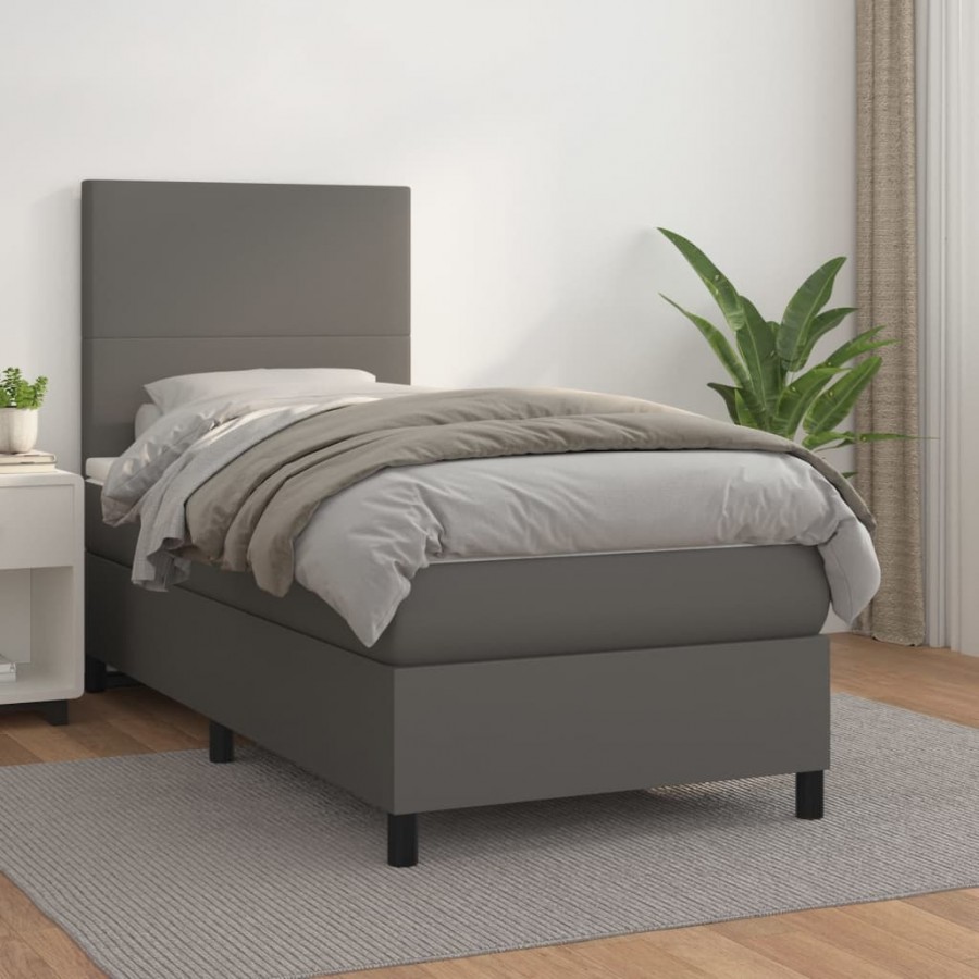 Cadre de lit avec matelas Gris 100x200 cm Similicuir