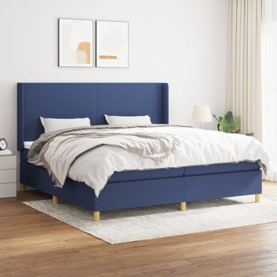 Cadre de lit avec matelas Bleu 200x200 cm Tissu