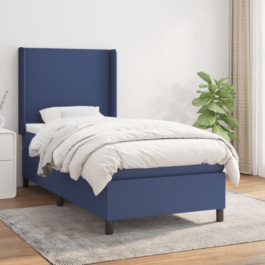 Cadre de lit avec matelas Bleu 100x200 cm Tissu