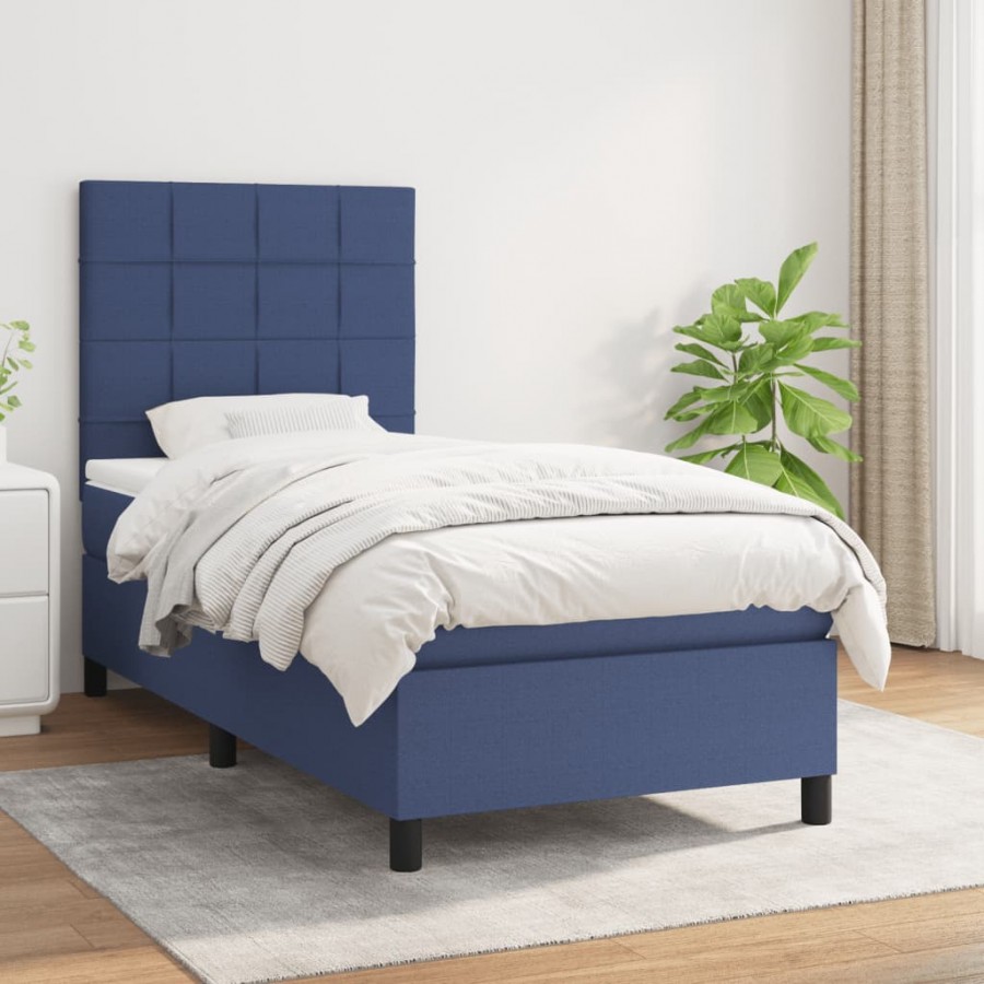 Cadre de lit avec matelas Bleu 100x200 cm Tissu