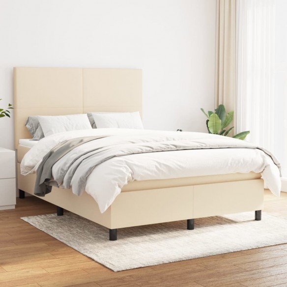 Cadre de lit avec matelas Crème 140x200 cm Tissu