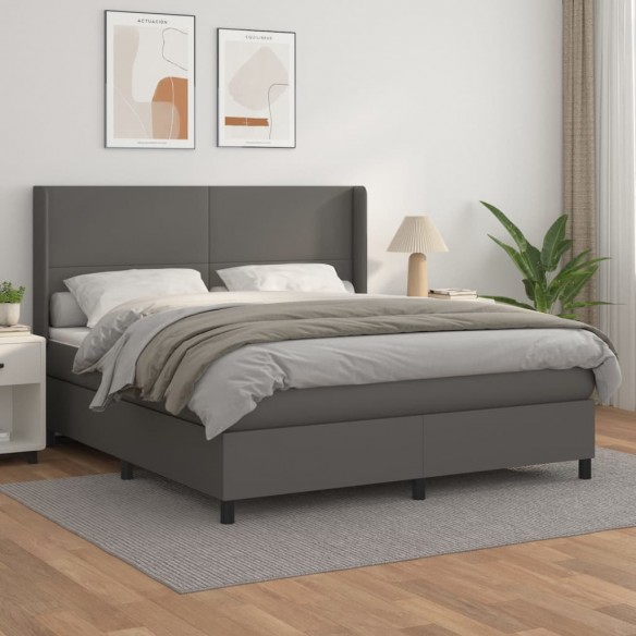 Cadre de lit avec matelas Gris 160x200 cm Similicuir