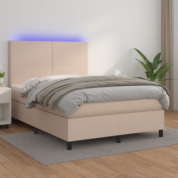 Cadre de lit avec matelas LED Cappuccino 140x190 cm