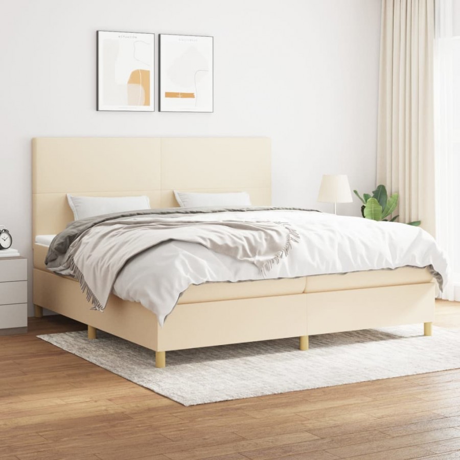 Cadre de lit avec matelas Crème 200x200 cm Tissu