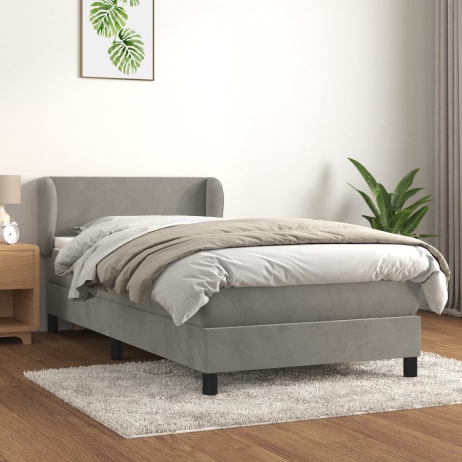 Cadre de lit et matelas Gris clair 80x200 cm Velours