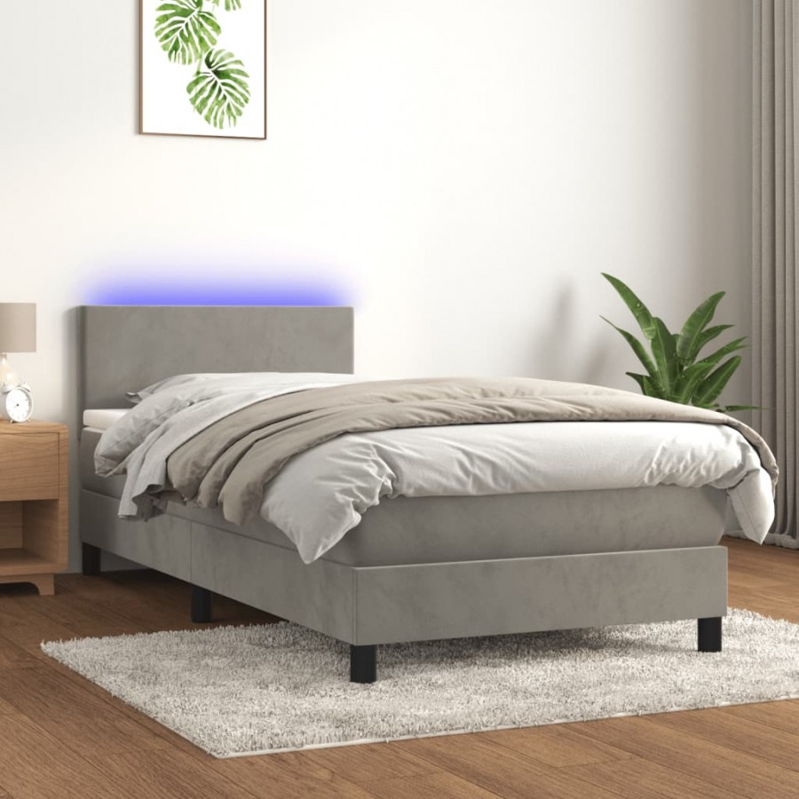 Cadre de lit avec matelas LED Gris clair 100x200 cm