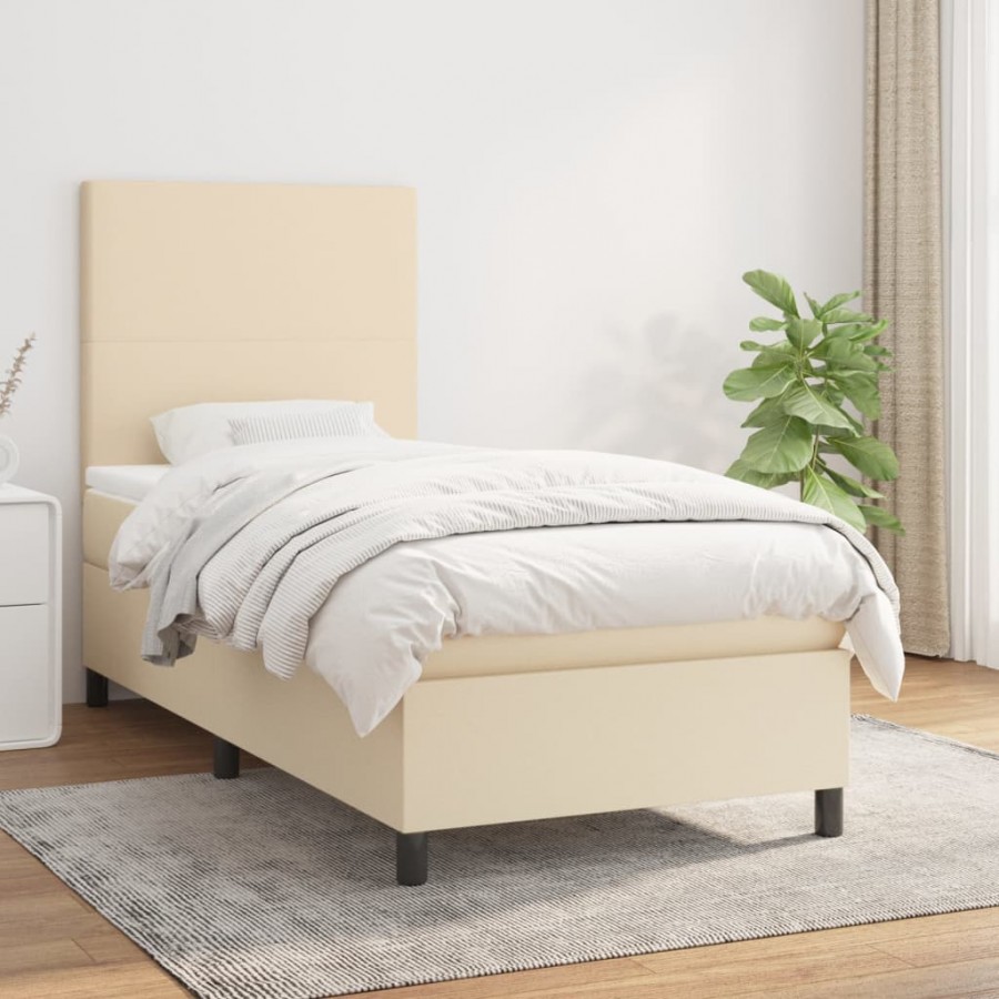 Cadre de lit avec matelas Crème 80x200 cm Tissu