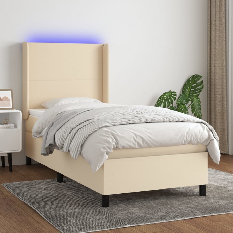 Cadre de lit matelas et LED Crème 80x200cm Tissu