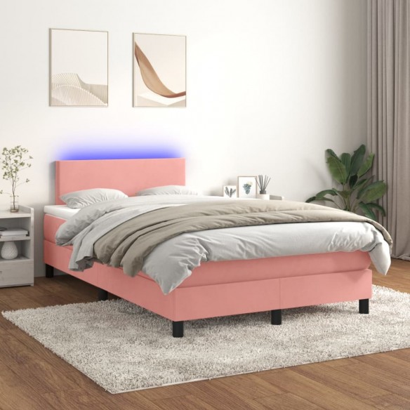 Cadre de lit avec matelas LED Rose 120x200cm Velours