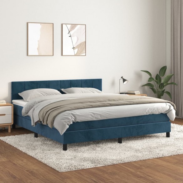 Cadre de lit et matelas Bleu foncé 180x200cm Velours