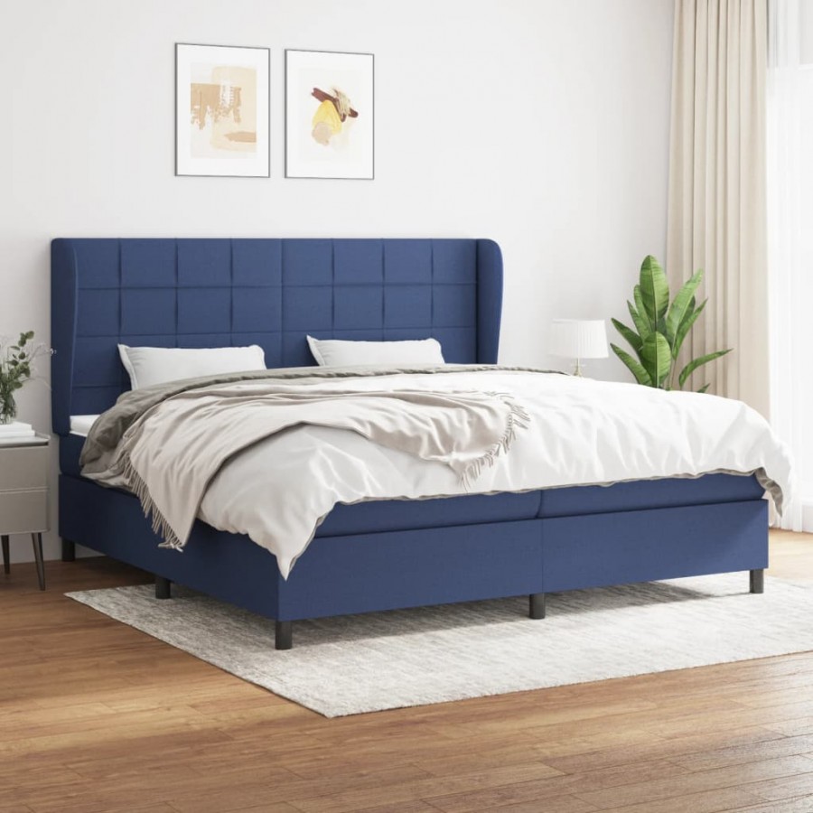 Cadre de lit avec matelas Bleu 200x200 cm Tissu