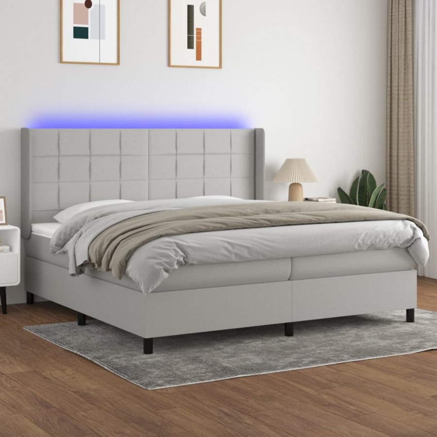 Cadre de lit matelas LED Gris clair 200x200 cm Tissu