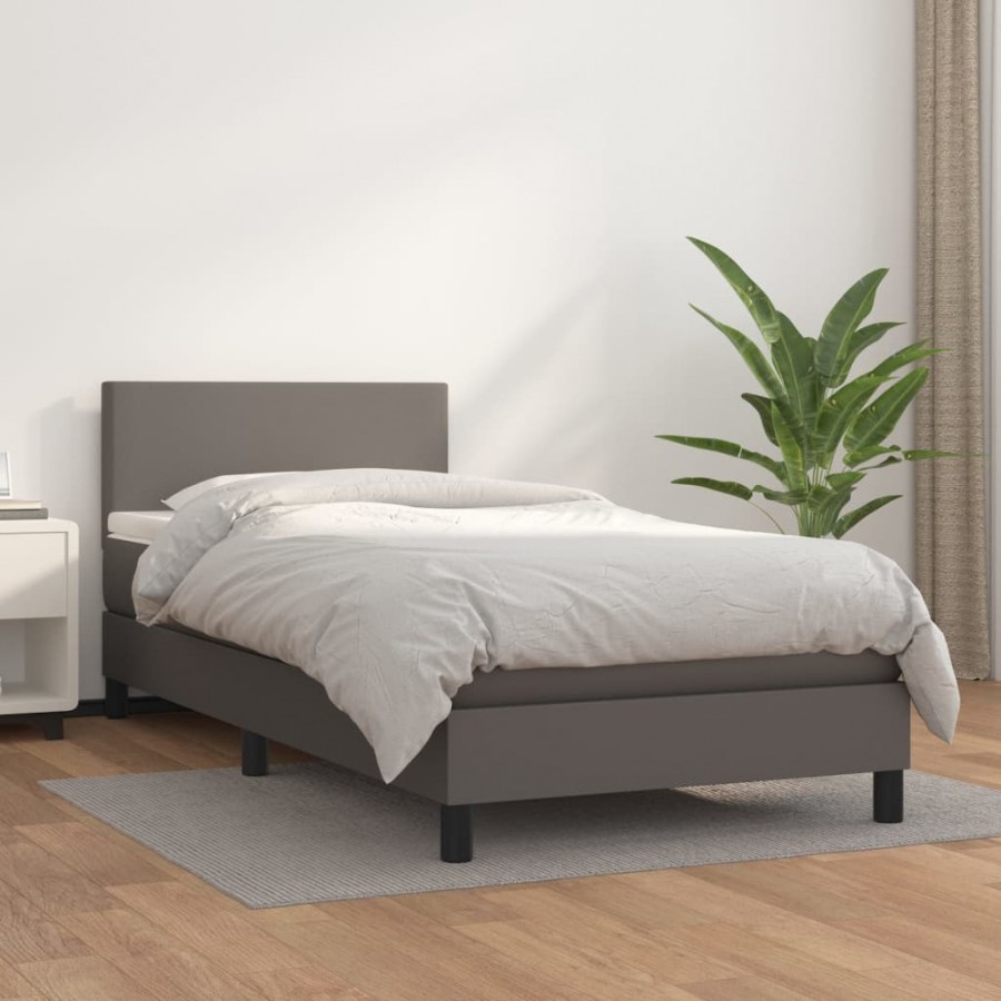 Cadre de lit avec matelas Gris 90x200 cm Similicuir