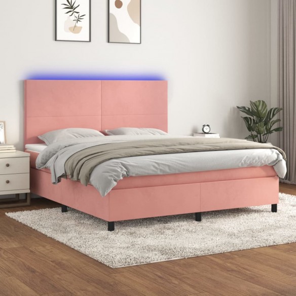 Cadre de lit et matelas LED Rose 160x200 cm Velours