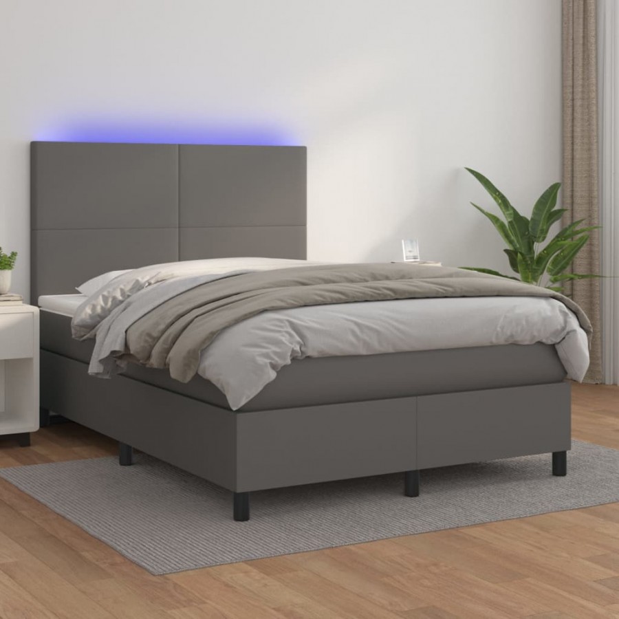 Cadre de lit avec matelas et LED Gris 140x200 cm