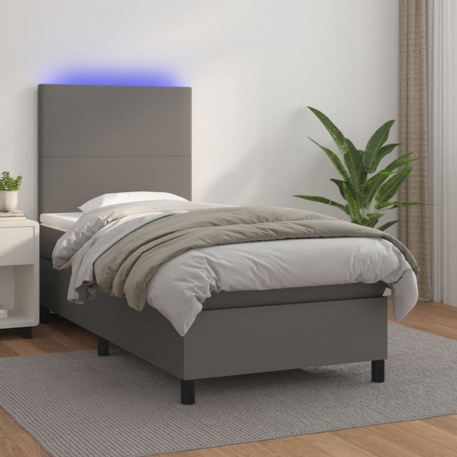 Cadre de lit avec matelas et LED Gris 80x200 cm