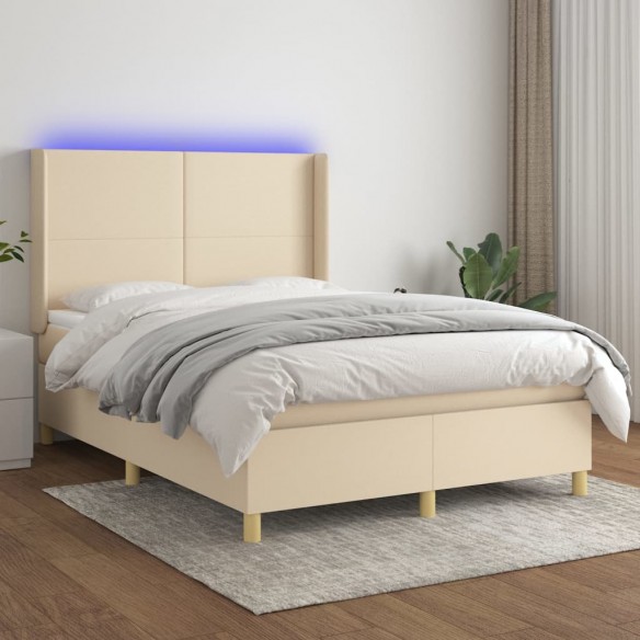 Cadre de lit matelas et LED Crème 140x200 cm Tissu