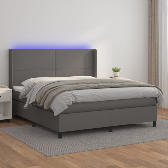 Cadre de lit matelas LED Gris 160x200 cm Similicuir