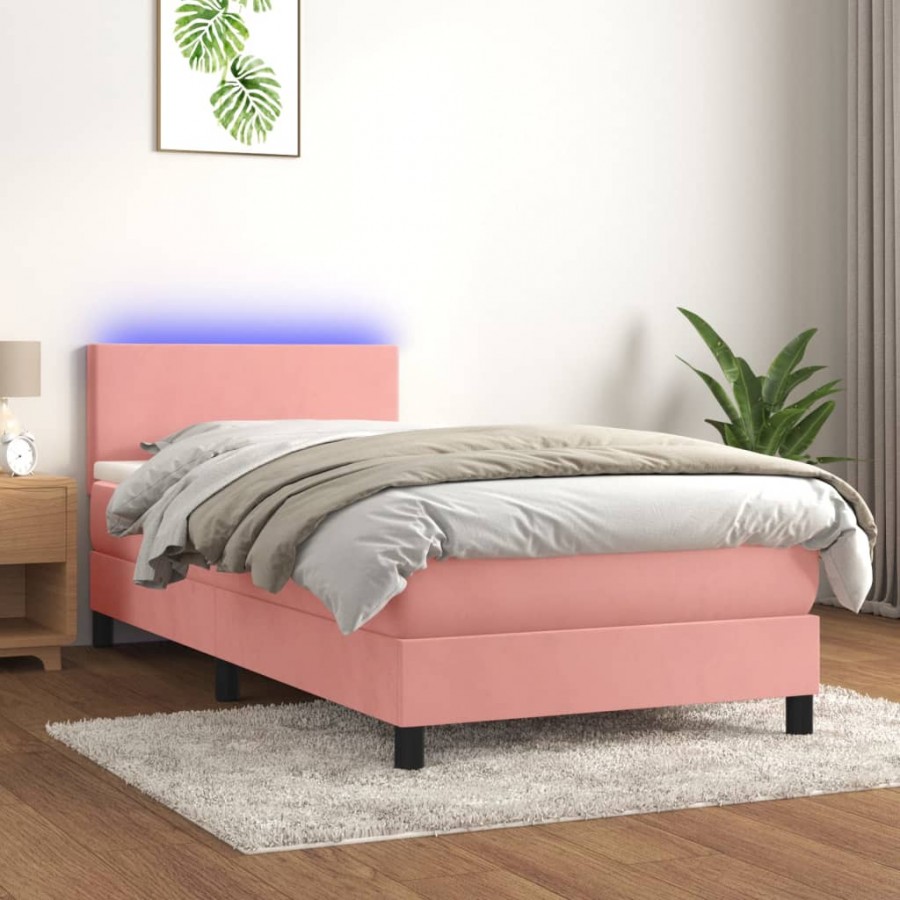 Cadre de lit avec matelas LED Rose 100x200cm Velours