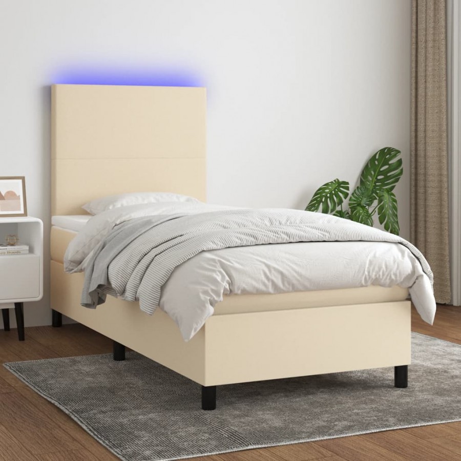 Cadre de lit et matelas et LED Crème 100x200cm Tissu