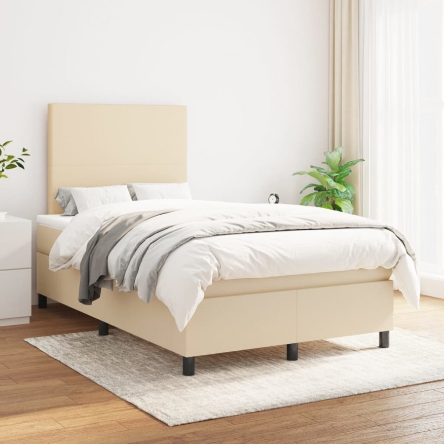 Cadre de lit avec matelas Crème 120x200 cm Tissu