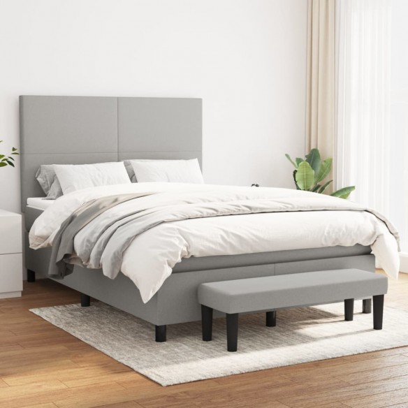 Cadre de lit avec matelas Gris clair 140x190cm Tissu