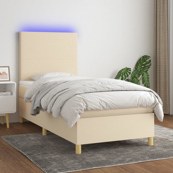 Cadre de lit et matelas et LED Crème 80x200cm Tissu