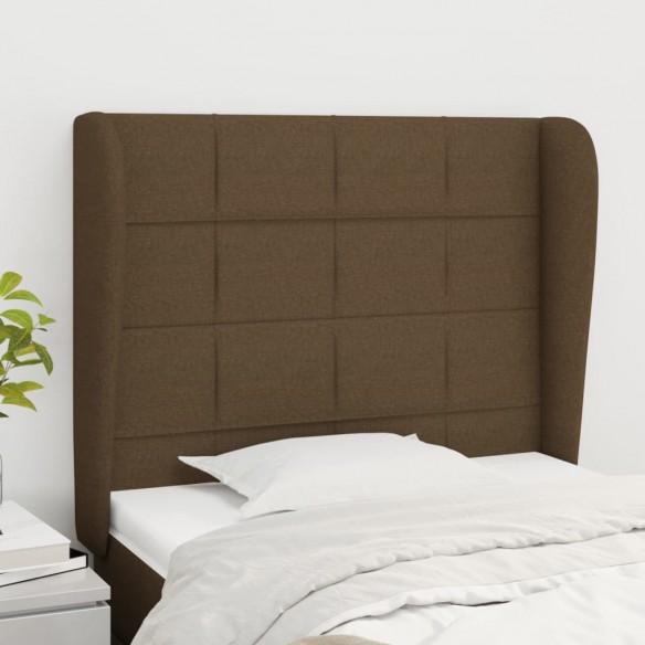 Tête de lit avec oreilles Marron foncé 103x23x118/128 cm Tissu