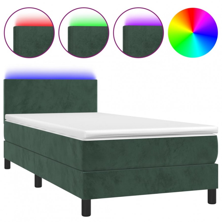 Cadre de lit avec matelas LED Vert foncé 100x200 cm