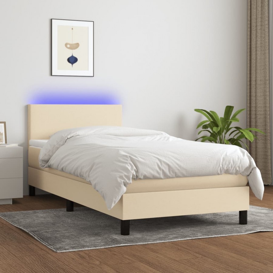 Cadre de lit avec matelas LED Crème 90x190 cm Tissu