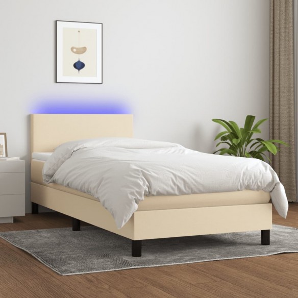 Cadre de lit avec matelas LED Crème 90x190 cm Tissu