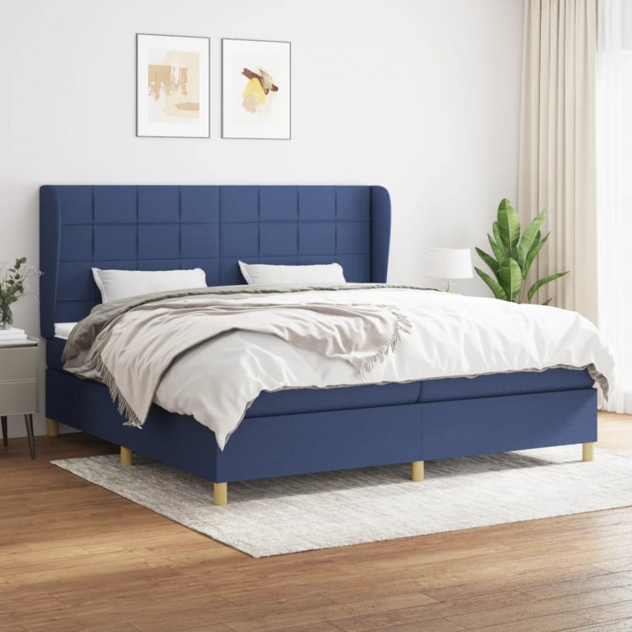 Cadre de lit avec matelas Bleu 200x200 cm Tissu