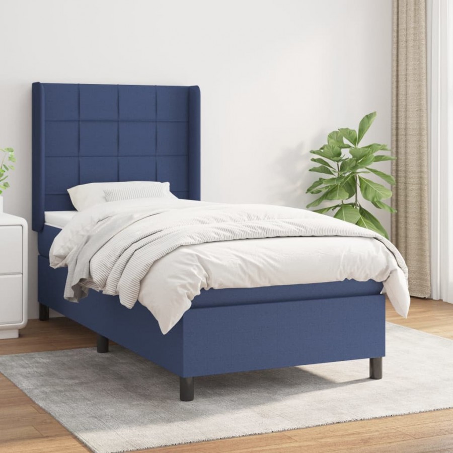 Cadre de lit avec matelas Bleu 90x200 cm Tissu