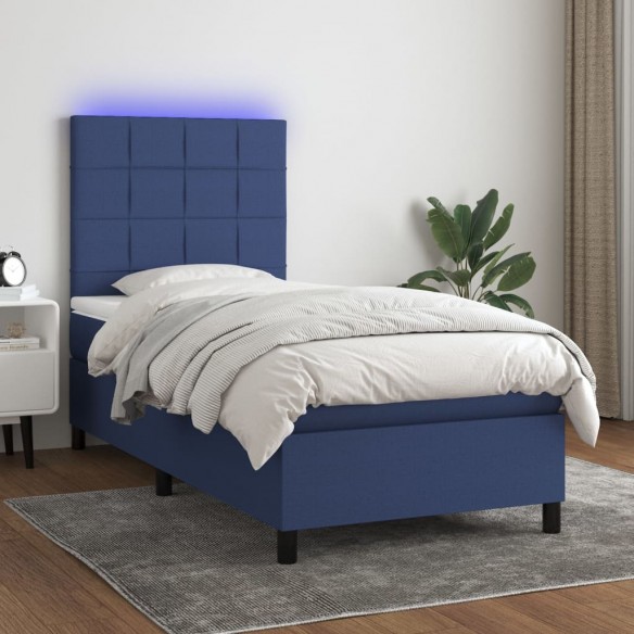 Cadre de lit et matelas et LED Bleu 100x200 cm Tissu