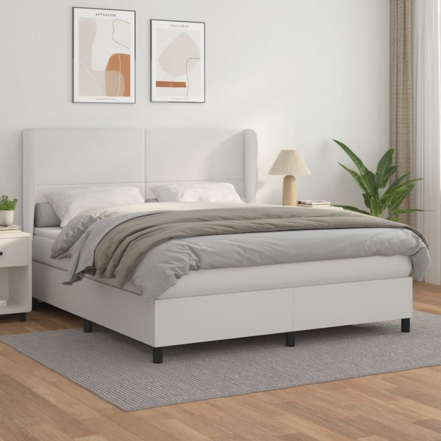 Cadre de lit avec matelas Blanc 160x200cm Similicuir