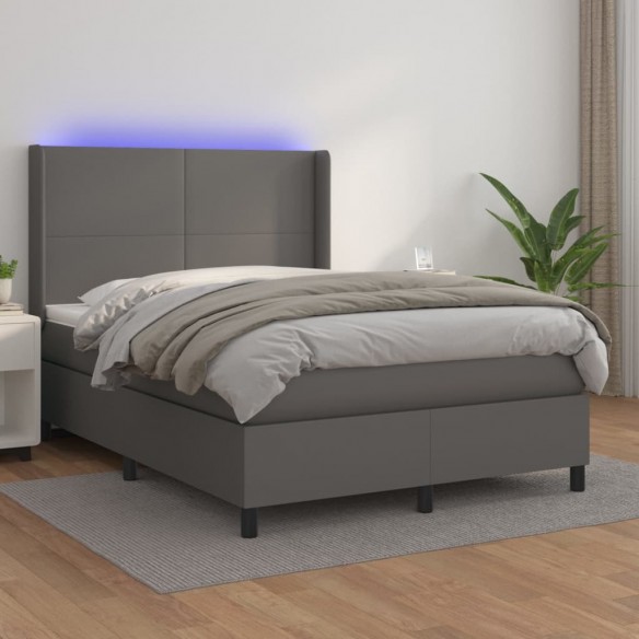 Cadre de lit matelas LED Gris 140x200 cm Similicuir