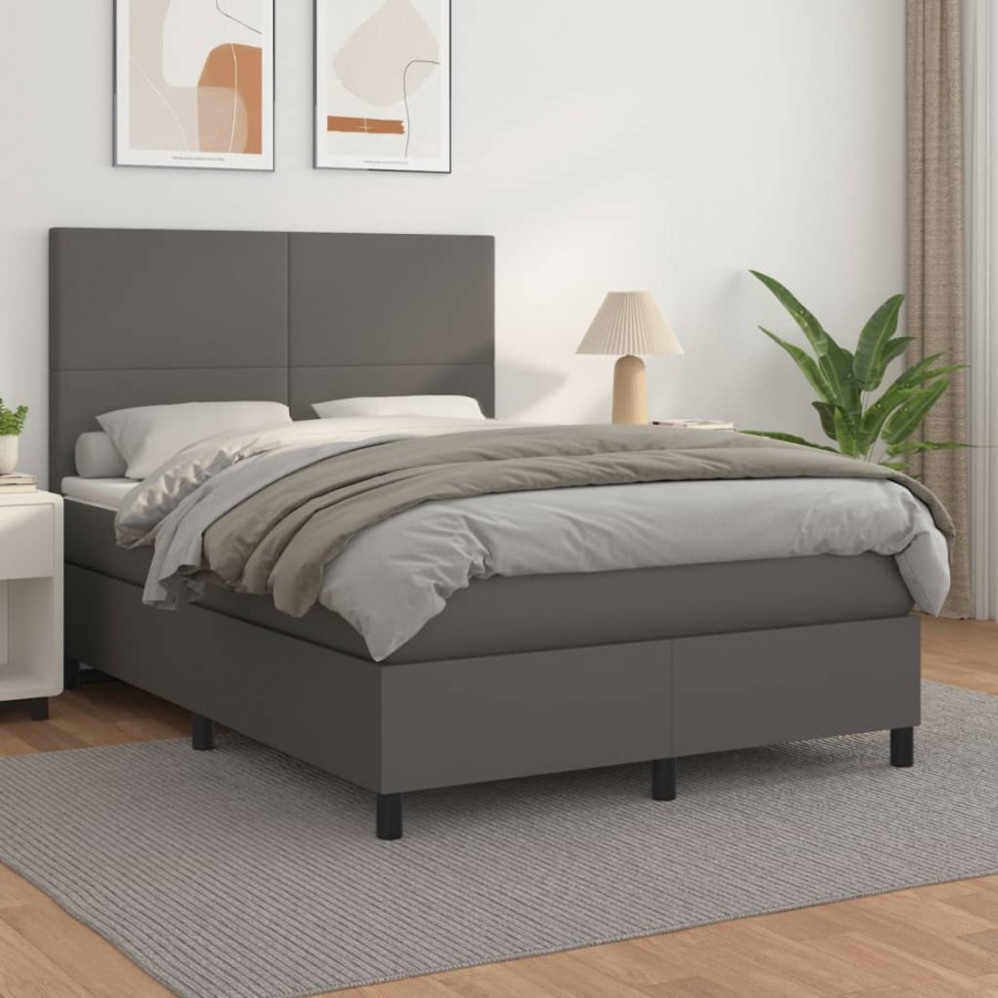 Cadre de lit avec matelas Gris 140x190 cm Similicuir