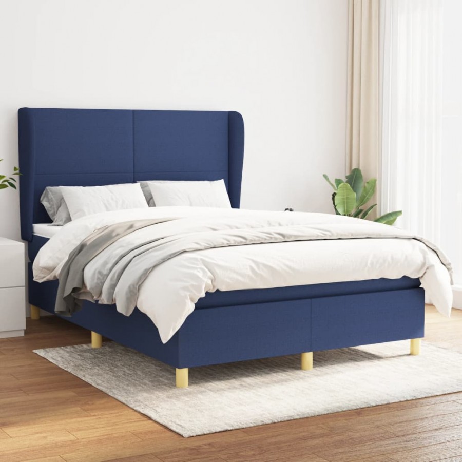 Cadre de lit avec matelas Bleu 140x190 cm Tissu