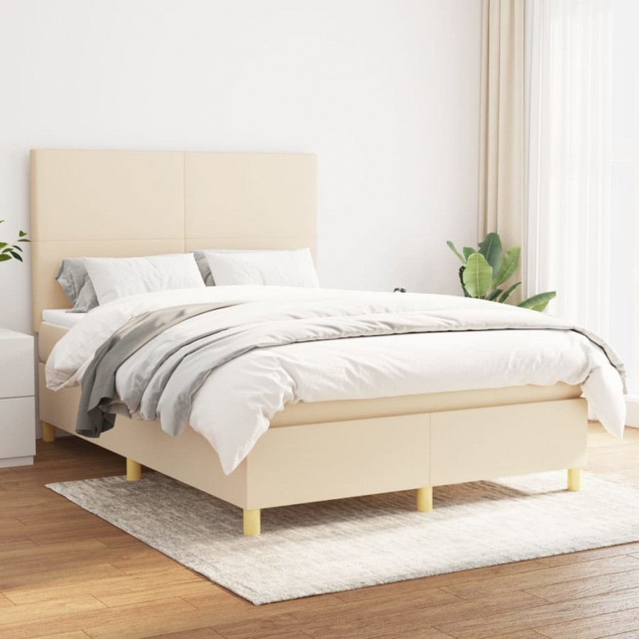 Cadre de lit avec matelas Crème 140x190 cm Tissu