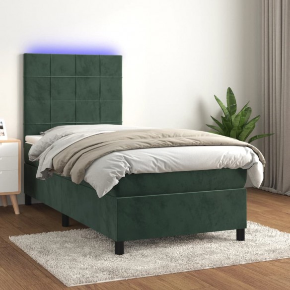 Cadre de lit et matelas et LED Vert foncé 90x200 cm