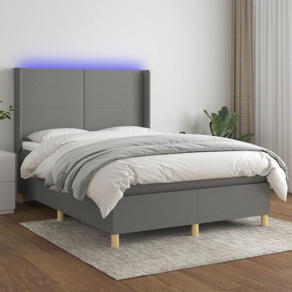 Cadre de lit matelas LED Gris foncé 140x190 cm Tissu