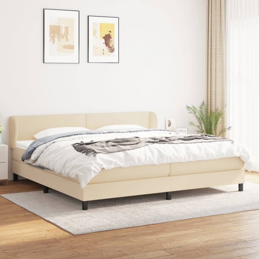 Cadre de lit avec matelas Crème 200x200 cm Tissu