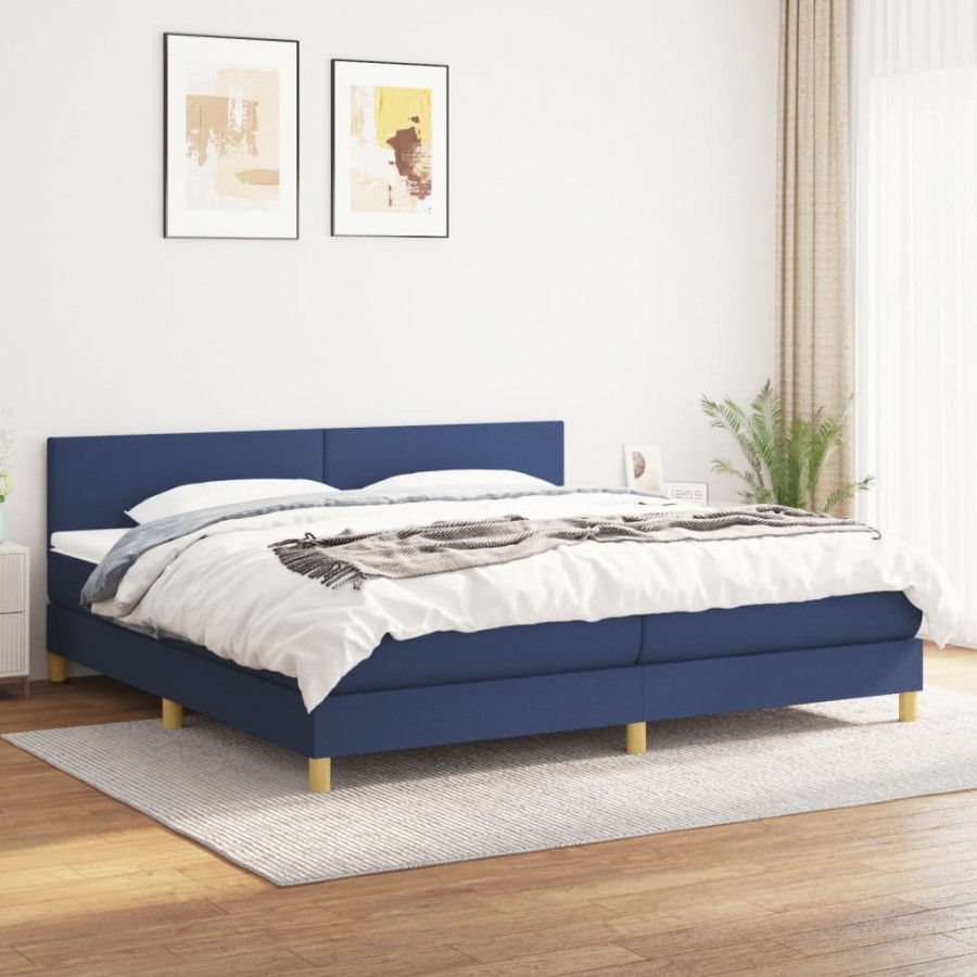 Cadre de lit avec matelas Bleu 200x200 cm Tissu